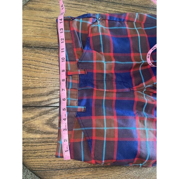 1960’s / 1970s Denim Linen Pants Flare Bell bottom Hippie‎ Boho Red Blue Plaid - Picture 7 of 9